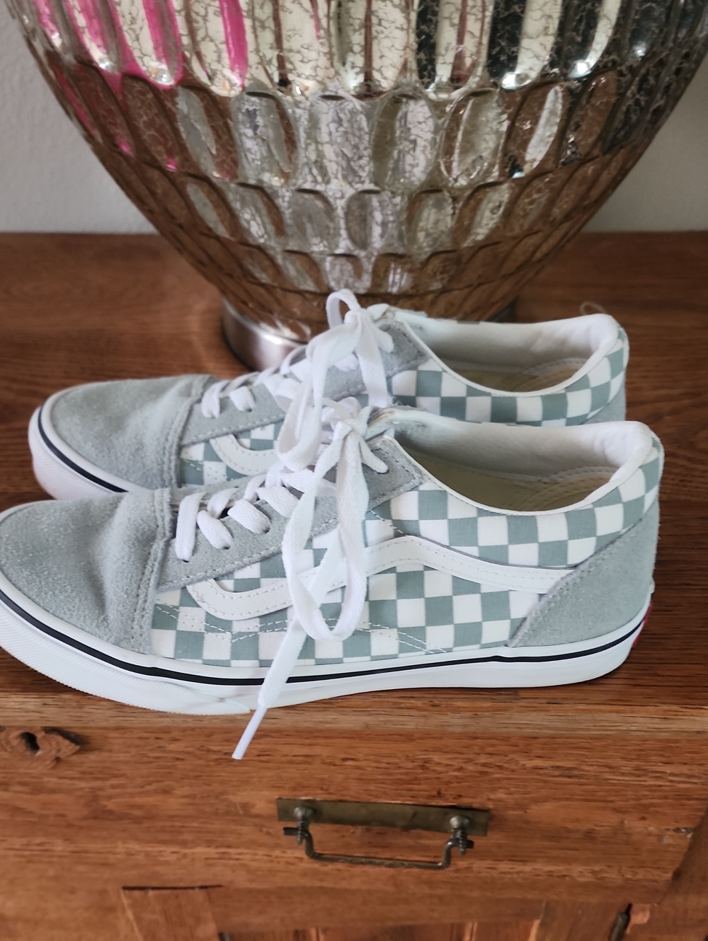 Vans Checkerboard Low-Top Sneakers - Sage and White